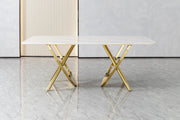 DT2007 80 X 40 X 30 - GOLD STAINLESS STEEL + MARBLE  DINING TABLE - 210000007924