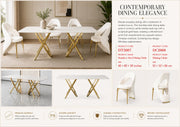 DT2007 80 X 40 X 30 - GOLD STAINLESS STEEL + MARBLE  DINING TABLE - 210000007924