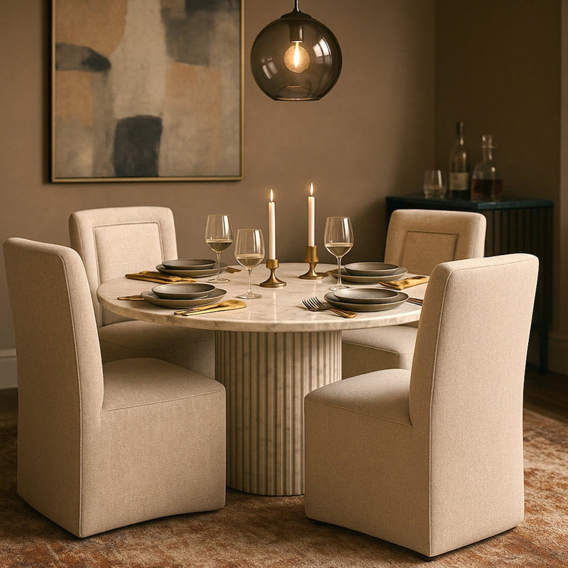 Duvina Chenille Performance Fabric Upholstered Dining Chair in Beige - 11050Beige-C