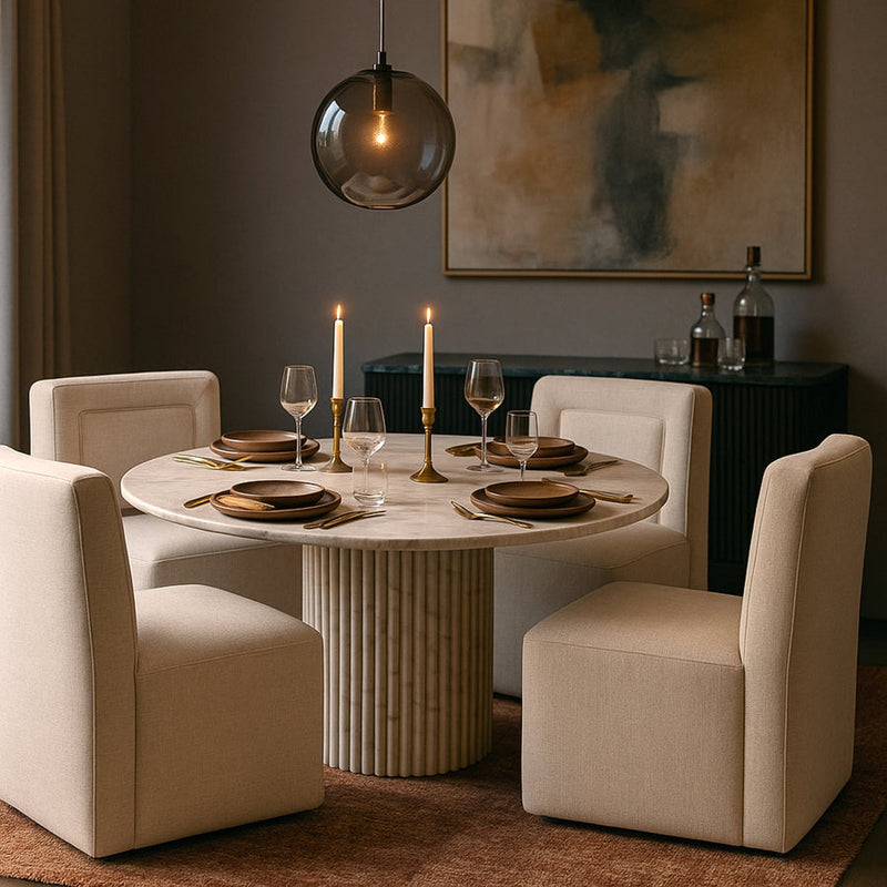 Duvina Chenille Performance Fabric Upholstered Dining Chair in Cream - 11050Cream-C