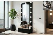 Ella Black Narrow Tall Mirror With Drawer And Speaker - ELLA-BLACK-NARROW TALL MR W/ DWR & SPEAKER