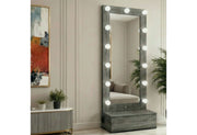 Lexi Grey Tall Mirror With Drawer And Speakers - LEXI-GREY-TALL MIRROR W/ DWR + SPEAKERS
