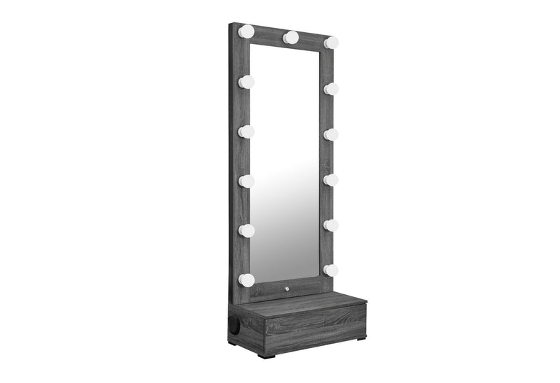 Lexi Grey Tall Mirror With Drawer And Speakers - LEXI-GREY-TALL MIRROR W/ DWR + SPEAKERS