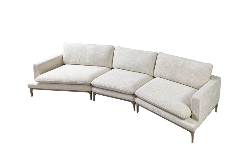 Dylan Ivory Linen 3 - Piece Curved 126" Sectional with Ottoman - Gate FurnitureSectional