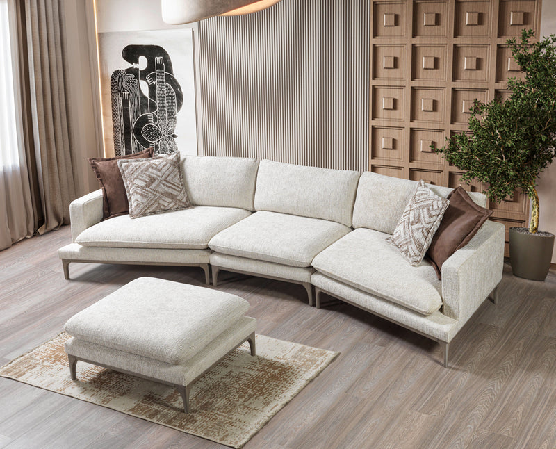 Dylan Ivory Linen 3 - Piece Curved 126" Sectional with Ottoman - Gate FurnitureSectional