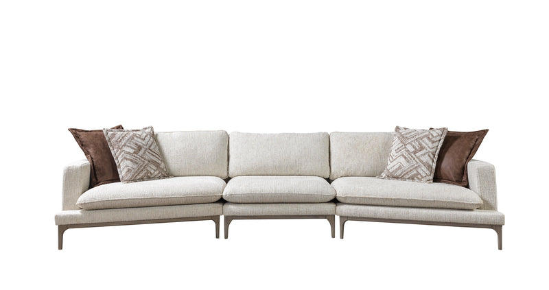 Dylan Ivory Linen 3 - Piece Curved 126" Sectional with Ottoman - Gate FurnitureSectional