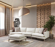 Dylan Ivory Linen 3 - Piece Curved 126" Sectional with Ottoman - Gate FurnitureSectional