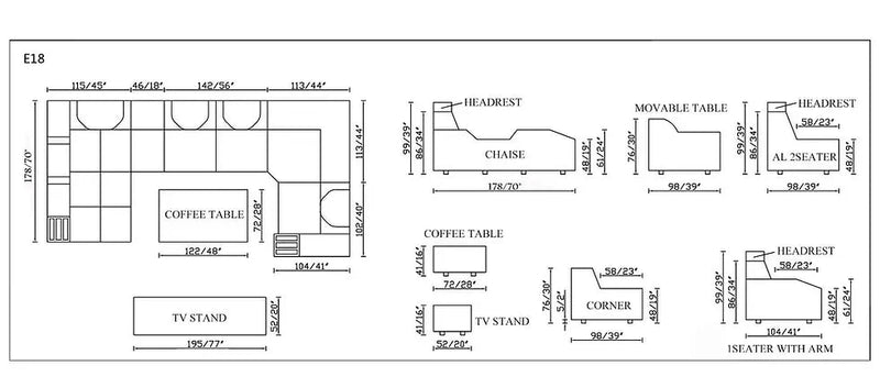 E - 18 Black & White Sectional Set - Gate FurnitureSectional