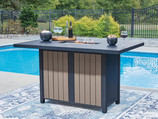 East Beach Navy Blue/Driftwood Outdoor Bar Table with Fire Pit - PCP587-665