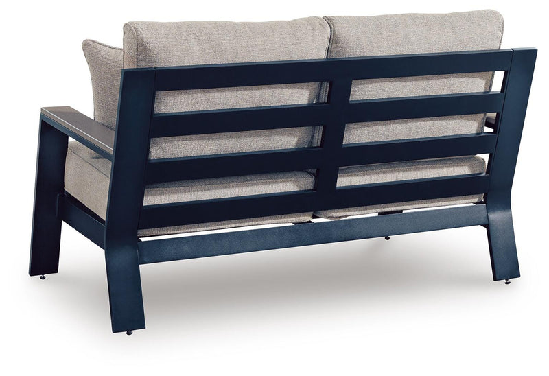 East Beach Navy Blue/Driftwood Outdoor Loveseat with Cushion - PCP587-835