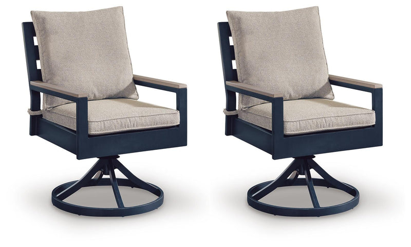 East Beach Navy Blue/Driftwood Outdoor Swivel Chair with Cushion (Set of 2) - PCP587-602A