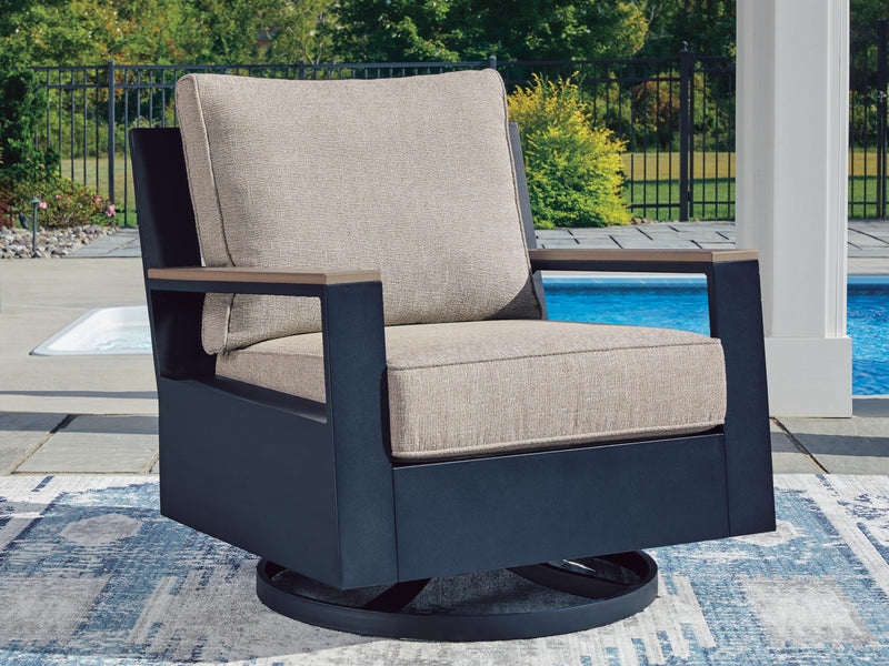East Beach Navy Blue/Driftwood Outdoor Swivel Glider Chair with Cushion - PCP587-821