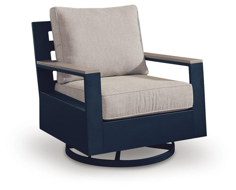 East Beach Navy Blue/Driftwood Outdoor Swivel Glider Chair with Cushion - PCP587-821