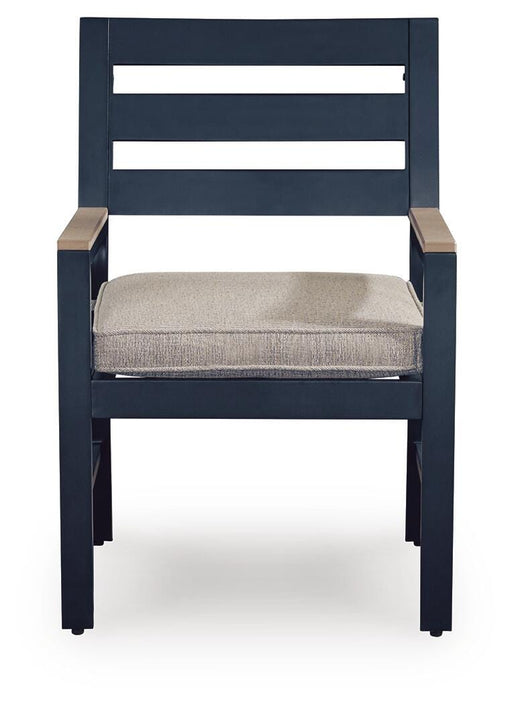 East Beach Outdoor Dining Table and 4 Chairs in Navy Blue/Driftwood - PKG024597