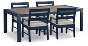East Beach Outdoor Dining Table and 4 Chairs in Navy Blue/Driftwood - PKG024597