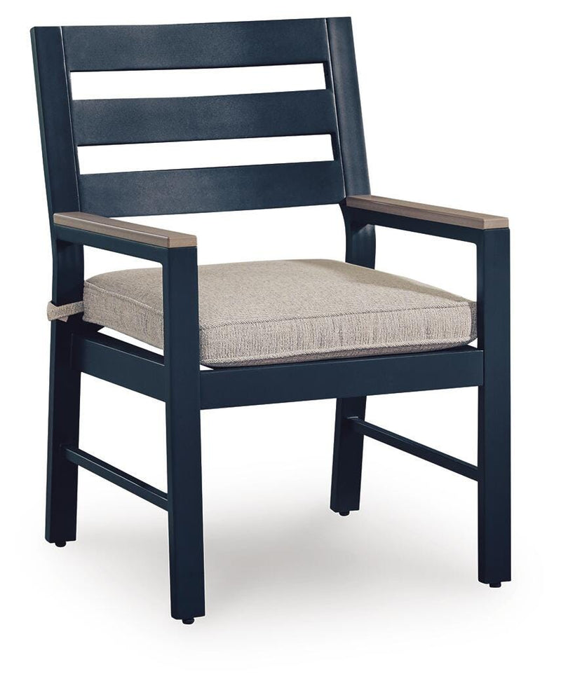 East Beach Outdoor Dining Table and 4 Chairs in Navy Blue/Driftwood - PKG024597