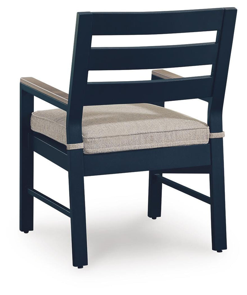 East Beach Outdoor Dining Table and 4 Chairs in Navy Blue/Driftwood - PKG024597