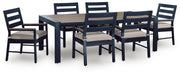 East Beach Outdoor Dining Table and 6 Chairs in Navy Blue/Driftwood - PKG024592