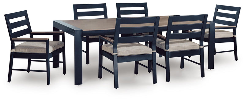 East Beach Outdoor Dining Table and 6 Chairs in Navy Blue/Driftwood - PKG024592