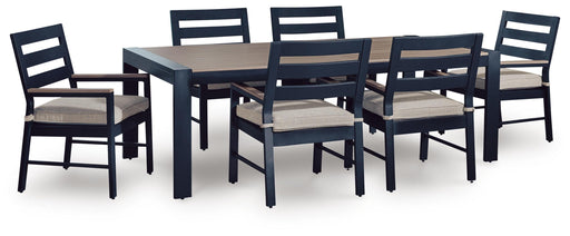 East Beach Outdoor Dining Table and 6 Chairs in Navy Blue/Driftwood - PKG024592