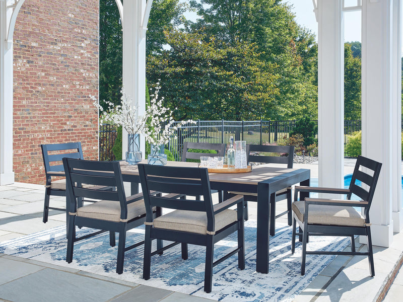 East Beach Outdoor Dining Table and 6 Chairs in Navy Blue/Driftwood - PKG024592