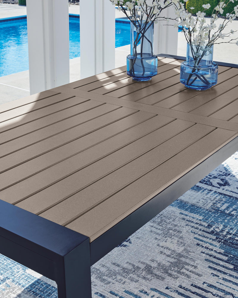 East Beach Outdoor Dining Table and 6 Chairs in Navy Blue/Driftwood - PKG024592