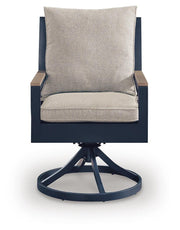 East Beach Outdoor Dining Table and 6 Chairs in Navy Blue/Driftwood - PKG024594