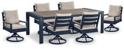 East Beach Outdoor Dining Table and 6 Chairs in Navy Blue/Driftwood - PKG024594