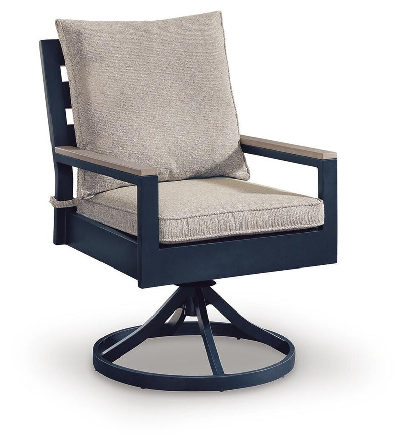 East Beach Outdoor Dining Table and 6 Chairs in Navy Blue/Driftwood - PKG024594