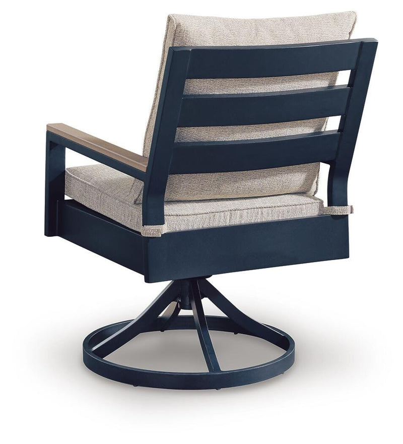 East Beach Outdoor Dining Table and 6 Chairs in Navy Blue/Driftwood - PKG024594