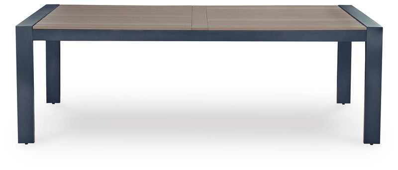 East Beach Outdoor Dining Table and 6 Chairs in Navy Blue/Driftwood - PKG024594