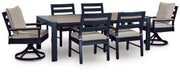 East Beach Outdoor Dining Table and 6 Chairs in Navy Blue/Driftwood - PKG024596