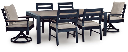 East Beach Outdoor Dining Table and 6 Chairs in Navy Blue/Driftwood - PKG024596