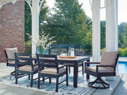 East Beach Outdoor Dining Table and 6 Chairs in Navy Blue/Driftwood - PKG024596