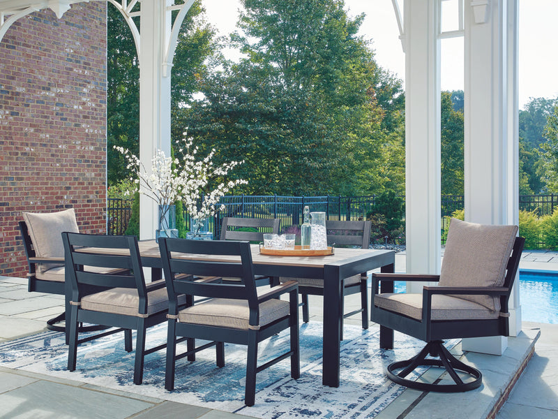 East Beach Outdoor Dining Table and 6 Chairs in Navy Blue/Driftwood - PKG024596