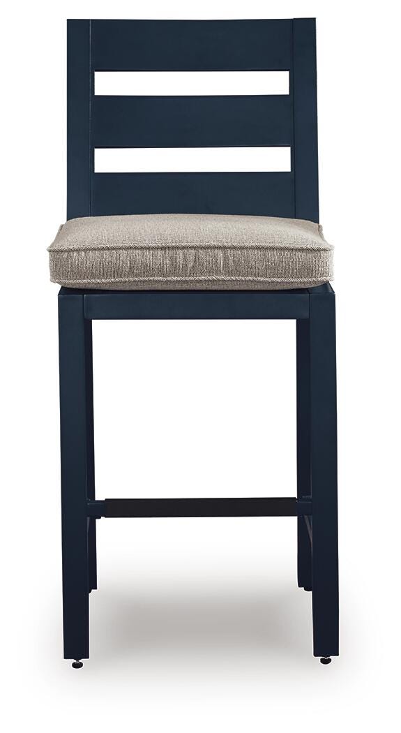 East Beach Outdoor Fire Pit Bar Table and 4 Barstools in Navy Blue/Driftwood - PKG024591