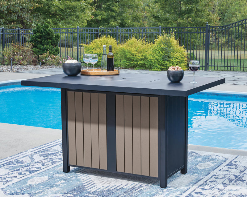 East Beach Outdoor Fire Pit Bar Table and 4 Barstools in Navy Blue/Driftwood - PKG024591