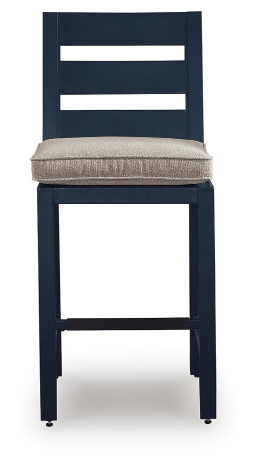 East Beach Outdoor Fire Pit Bar Table and 4 Barstools in Navy Blue/Driftwood - PKG024591