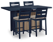 East Beach Outdoor Fire Pit Bar Table and 4 Barstools in Navy Blue/Driftwood - PKG024591
