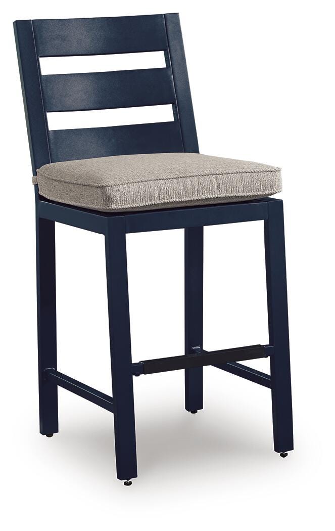 East Beach Outdoor Fire Pit Bar Table and 4 Barstools in Navy Blue/Driftwood - PKG024591