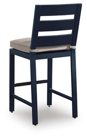 East Beach Outdoor Fire Pit Bar Table and 4 Barstools in Navy Blue/Driftwood - PKG024591