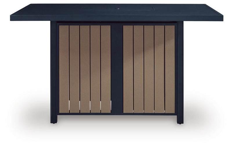 East Beach Outdoor Fire Pit Bar Table and 4 Barstools in Navy Blue/Driftwood - PKG024591