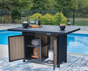 East Beach Outdoor Fire Pit Table and 6 Barstools in Navy Blue/Driftwood - PKG024590