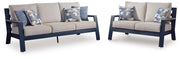 East Beach Outdoor Sofa and Loveseat in Navy Blue/Driftwood - PKG024587