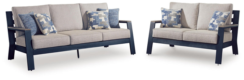 East Beach Outdoor Sofa and Loveseat in Navy Blue/Driftwood - PKG024587