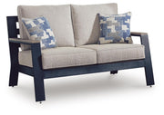East Beach Outdoor Sofa and Loveseat in Navy Blue/Driftwood - PKG024587