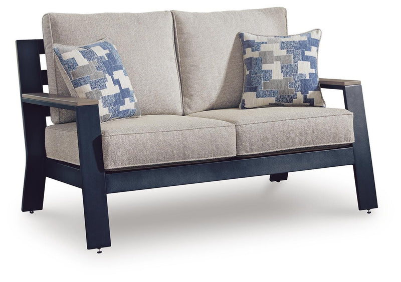East Beach Outdoor Sofa and Loveseat in Navy Blue/Driftwood - PKG024587