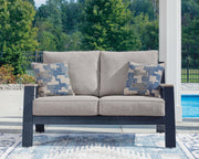East Beach Outdoor Sofa and Loveseat with Coffee Table in Navy Blue/Driftwood - PKG024588