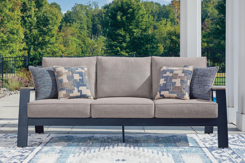 East Beach Outdoor Sofa and Loveseat with Coffee Table in Navy Blue/Driftwood - PKG024588