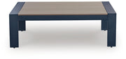East Beach Outdoor Sofa and Loveseat with Coffee Table in Navy Blue/Driftwood - PKG024588